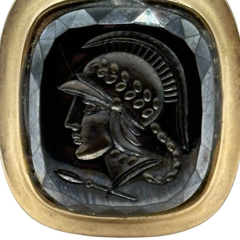 Roman or Greek Soldier‎ Cufflinks Vintage Gold Tone Frame MCM Black Design Retro
